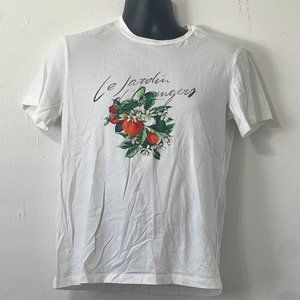 Floral Orange Fruit Regular Fit Tee Shirt In White And Pops Of Botanical Colors